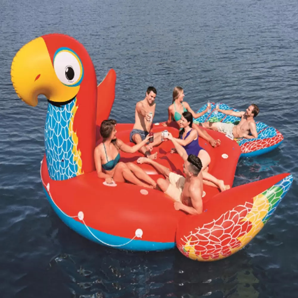 

6 Person PVC Inflatable Parrot Big Floating Island Colorful Unicorn Party Floating Island Rowing Boat Lake River Swimming Pool Raft