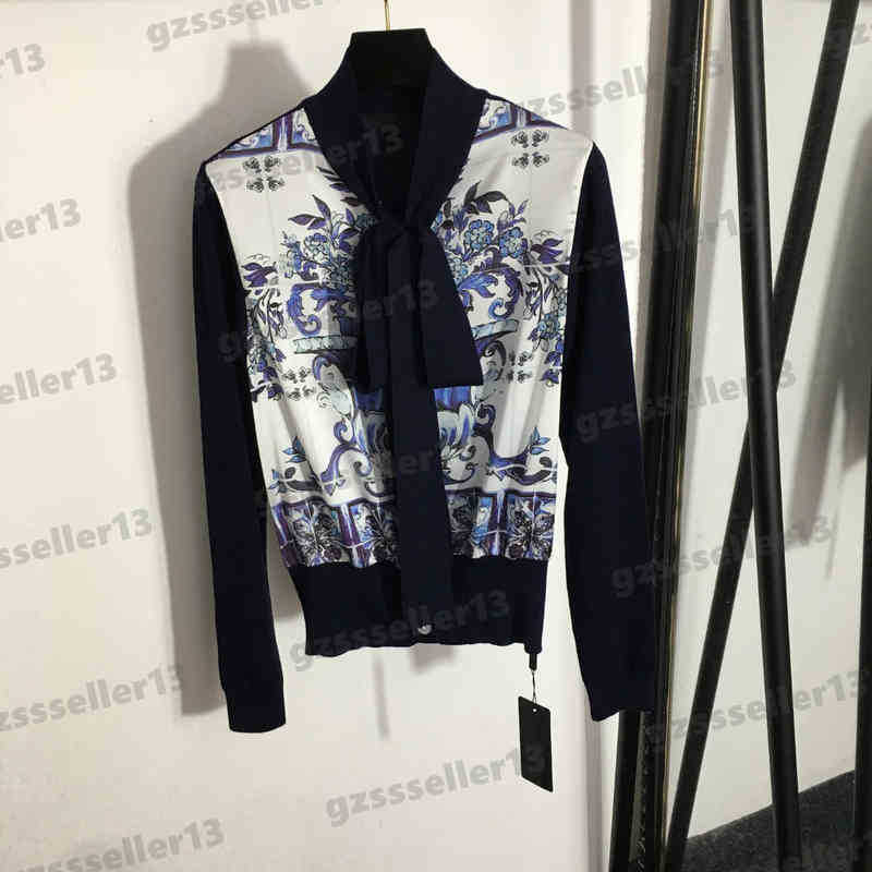 

Luxury Designer Womens Jacket Fashion Brand Blue And White Porcelain Print Cardigan Jacket Autumn High Quality Knit Jackets Women Clothing