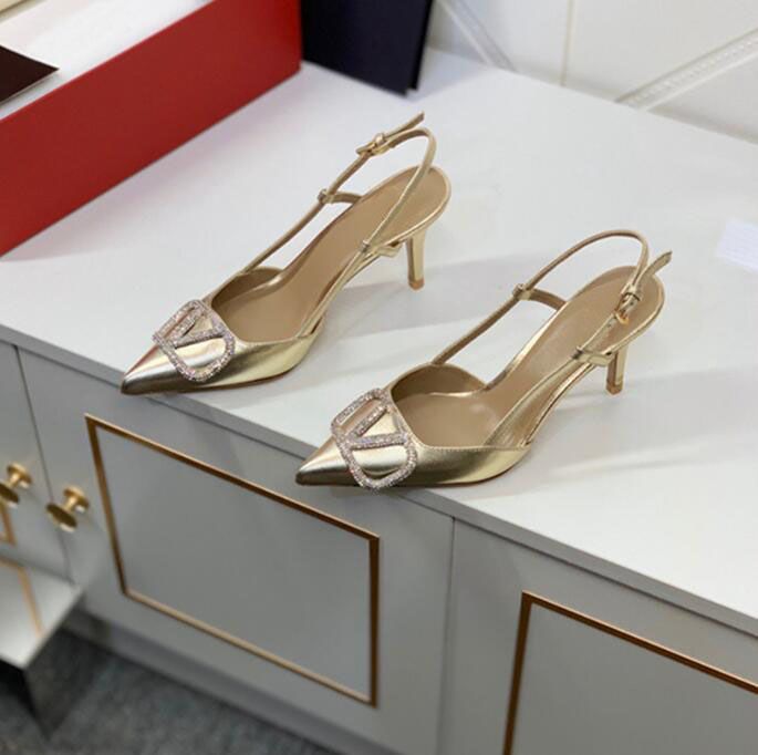 

2023 High Heel Sandal Designer Shoes Big Size Summer New Brand 6cm 8cm 10cm Thin Heels Pointed Wedding Shoes Black Silver Gold Red Dust Bag 34-44, Black shiny