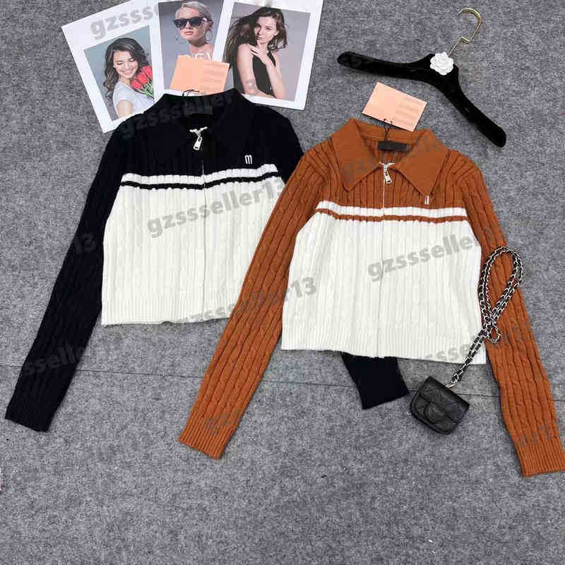 

Designer Cardigan Womens Sweaters Miu Fashion Brand Letter Logo Embroidered Knitted Cardigans Luxury Ladies Splicing Lapel Zipper Sweater Jackets, 14