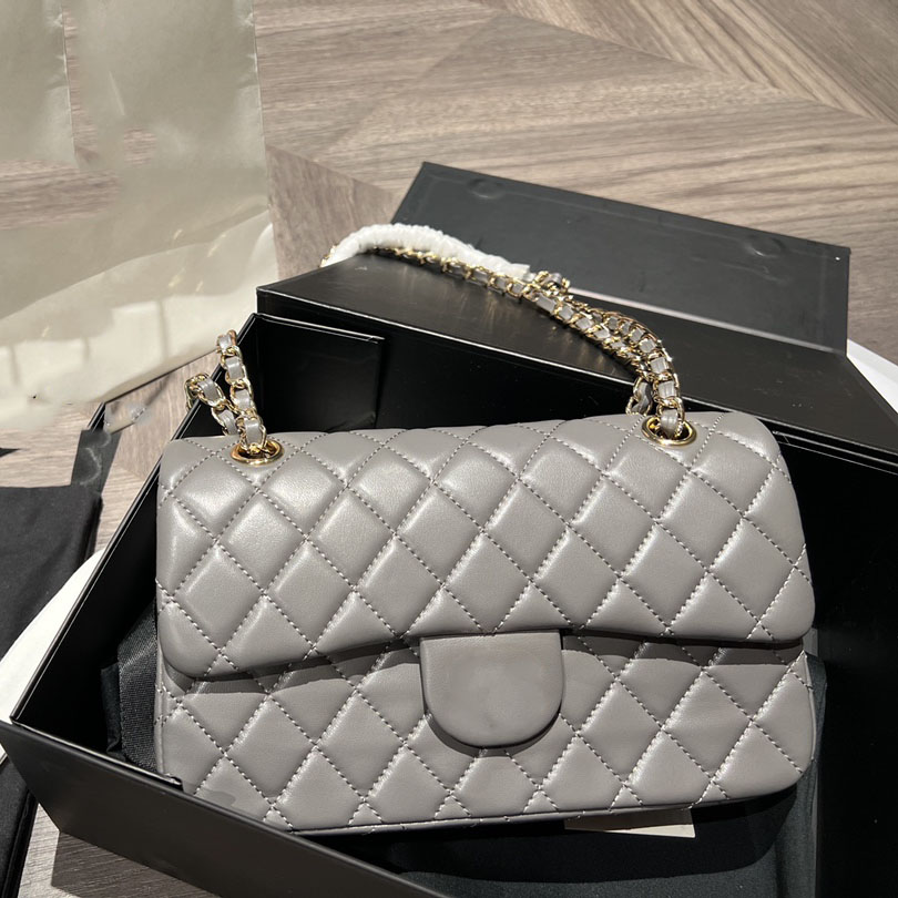

CC Bags Luxury Brand Cross Body French Womens Classic C Cross Body Lambskin Bags Small Double Flap Gold metal Matelasse Chain Shoulder Handb, Light grey