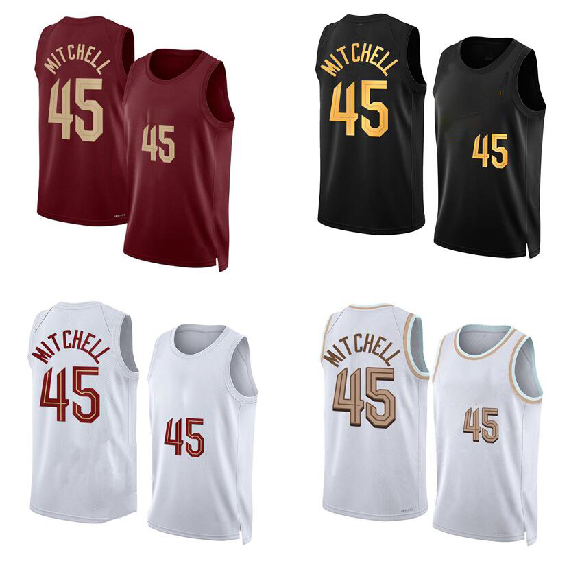 

Donovan Mitchell Basketball jersey Darius Garland Evan Mobley Kevin Love 2022-23 season BALCK WHITE city jerseys, With logo