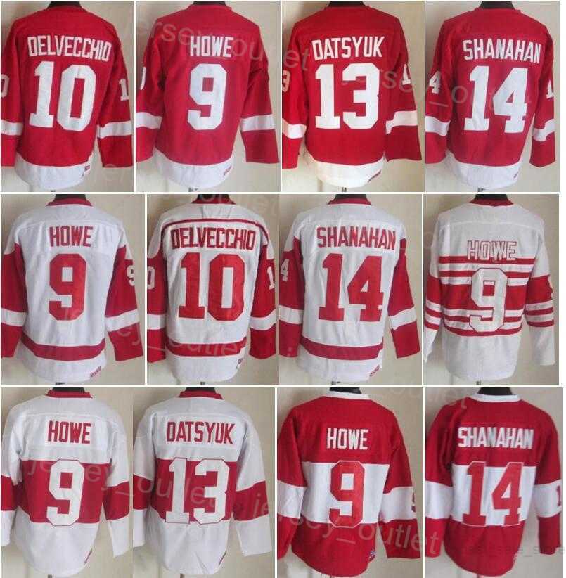 

Men Retro Hockey 9 Gordie Howe Jersey Vintage Classic 10 Alex Delvecchio 13 Pavel Datsyuk 14 Brendan Shanahan Team Color Red White For Sport''Nhl''shirt