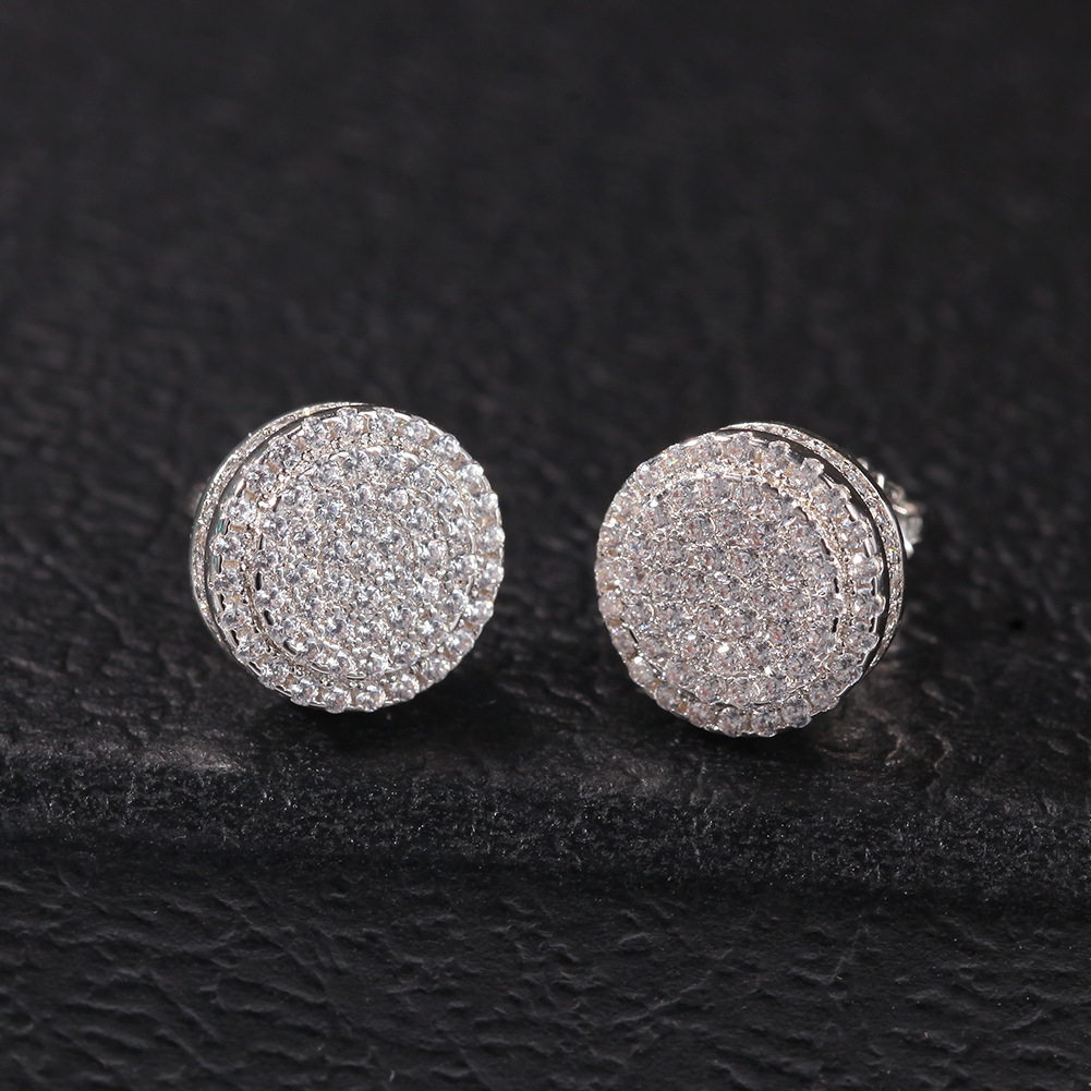 

Hip Hop Screwback Stud Earrings S925 Silver Double Layers White Zircon Jewelry 18K Real Gold Plated