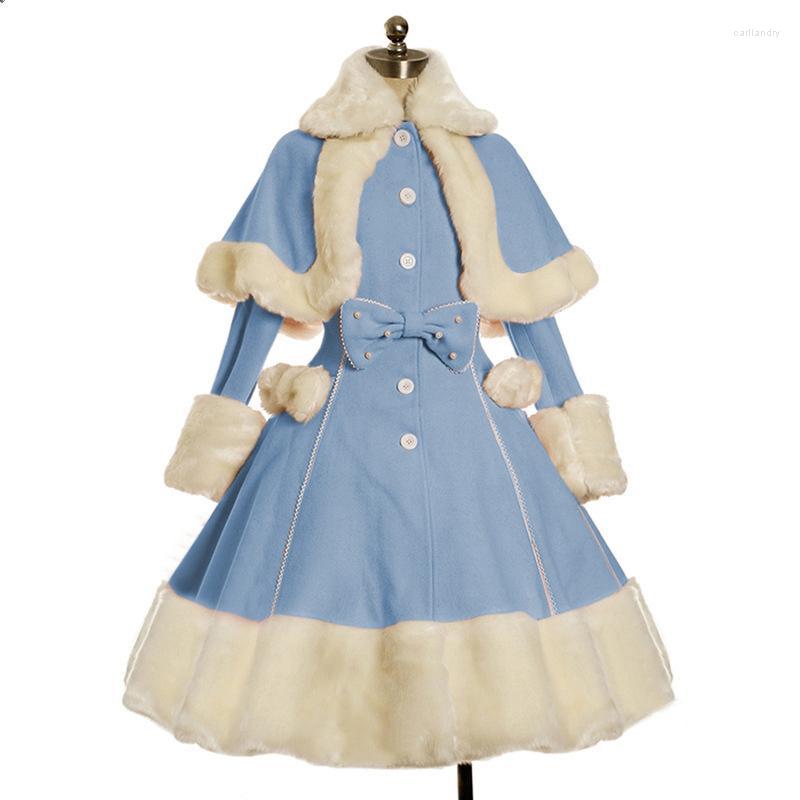 

Casual Dresses Autumn Winter Dress For Girls Shawl Warm Thick Bow Vestidos Princess Party Women O Neck Full Sleeve Ladies 2022Casual, Sky blue