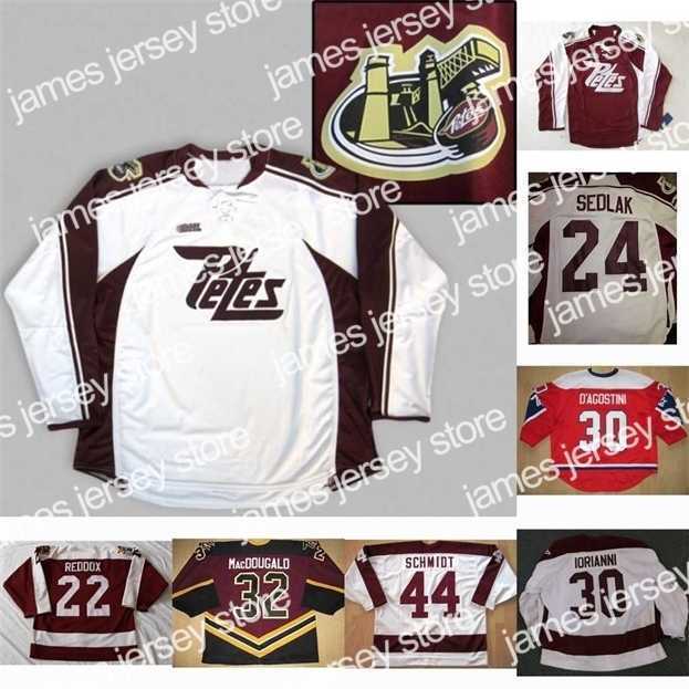 

College Hockey Wears Nik1 Peterborough Petes 22 Reddox 24 Sedlak 30 D Agostini 44 Ryan Schmidt 32 Jeff MacDougald 30 Matt Ioranni Mens Womens Youth Hockey Jersey, Cusotm any name any number white
