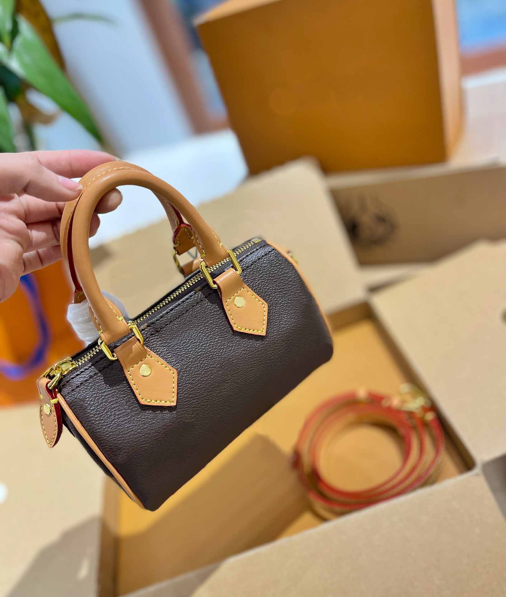 

TZ Luxury Designer cowhide Speedy 16 Pillow bag Retiro mini handbag classic Women Fashion nano brown flower shoulder crossbody bags Lady Totes With Dust Bag 16CM, Add freight