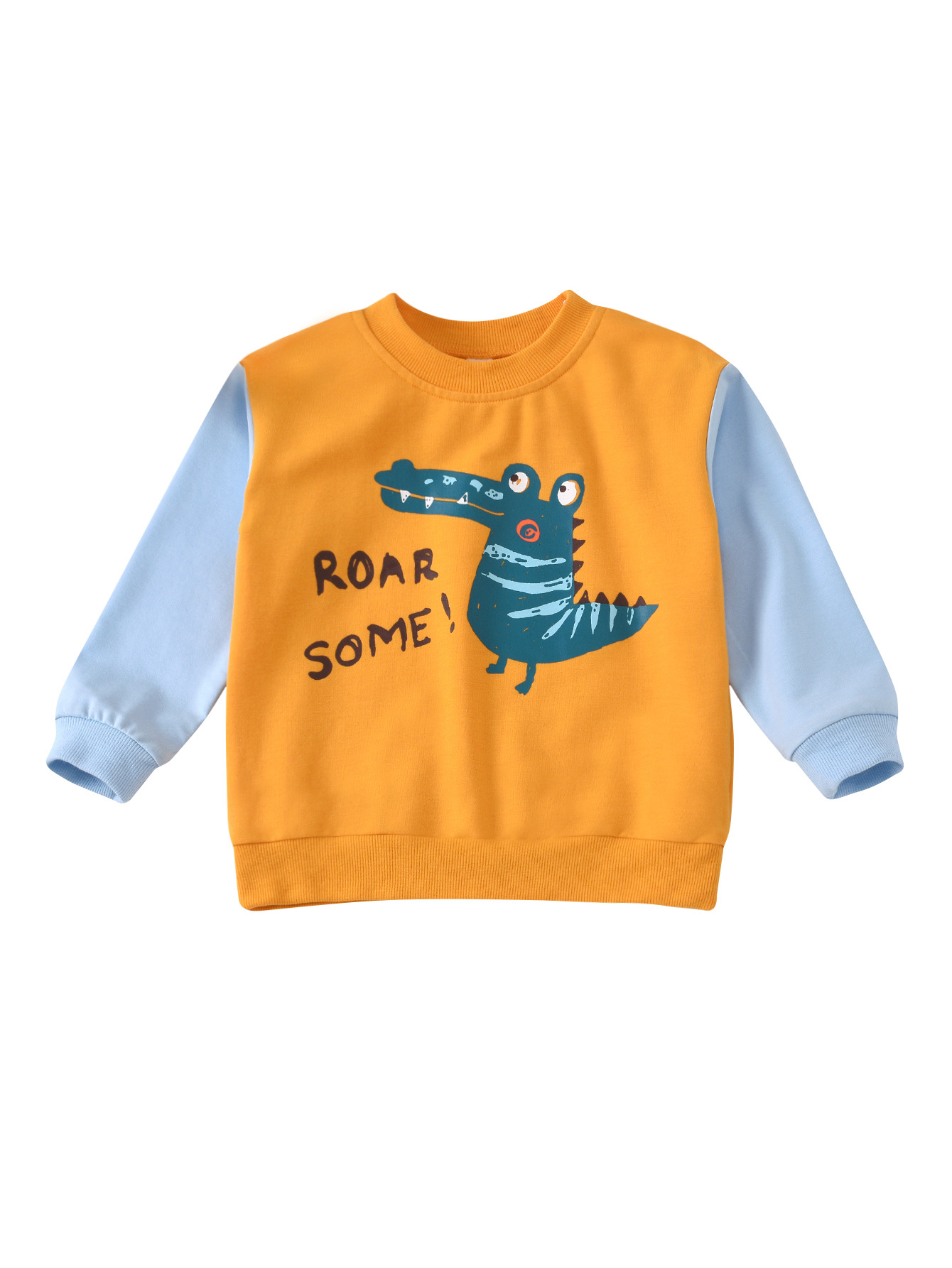 

clothes Crocodile letter-printed round neck long sleeve jumper for boys and girls, Yellow