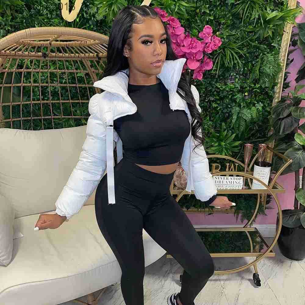 

Women' jacket autumn winter cotton clothing new long sleeve zipper high neck filled cotton women' clothing, White