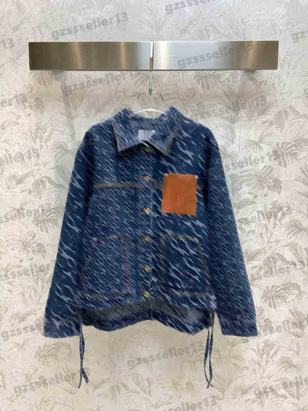 

Designer Womens Jacket LW Vintage Denim Shirt Jackets Asymmetric Pattern Jacquard Washed Lapel Loose Lapel Brand Cardigan Tops