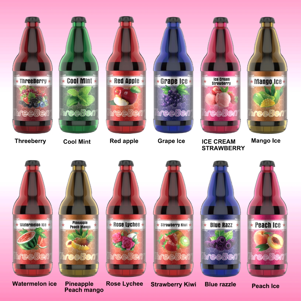 

new disposable vape threeberry bottle 15000 puffs 12 flavors e cigarette mesh coil 22ml pod 5% 2% rechargeable vapes color vapor pen original vs 10000 12000