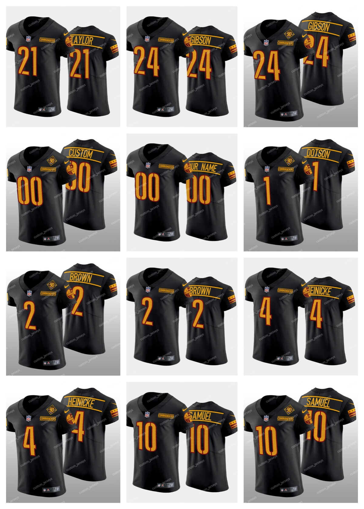 

Washington''Commanders''Men Jersey 24 Gibson 21 Taylor 17 McLaurin 11 Wentz Samuel Heinicke Brown Black 90th Anniversary Elite Stitched''NFL''Football Jerseys