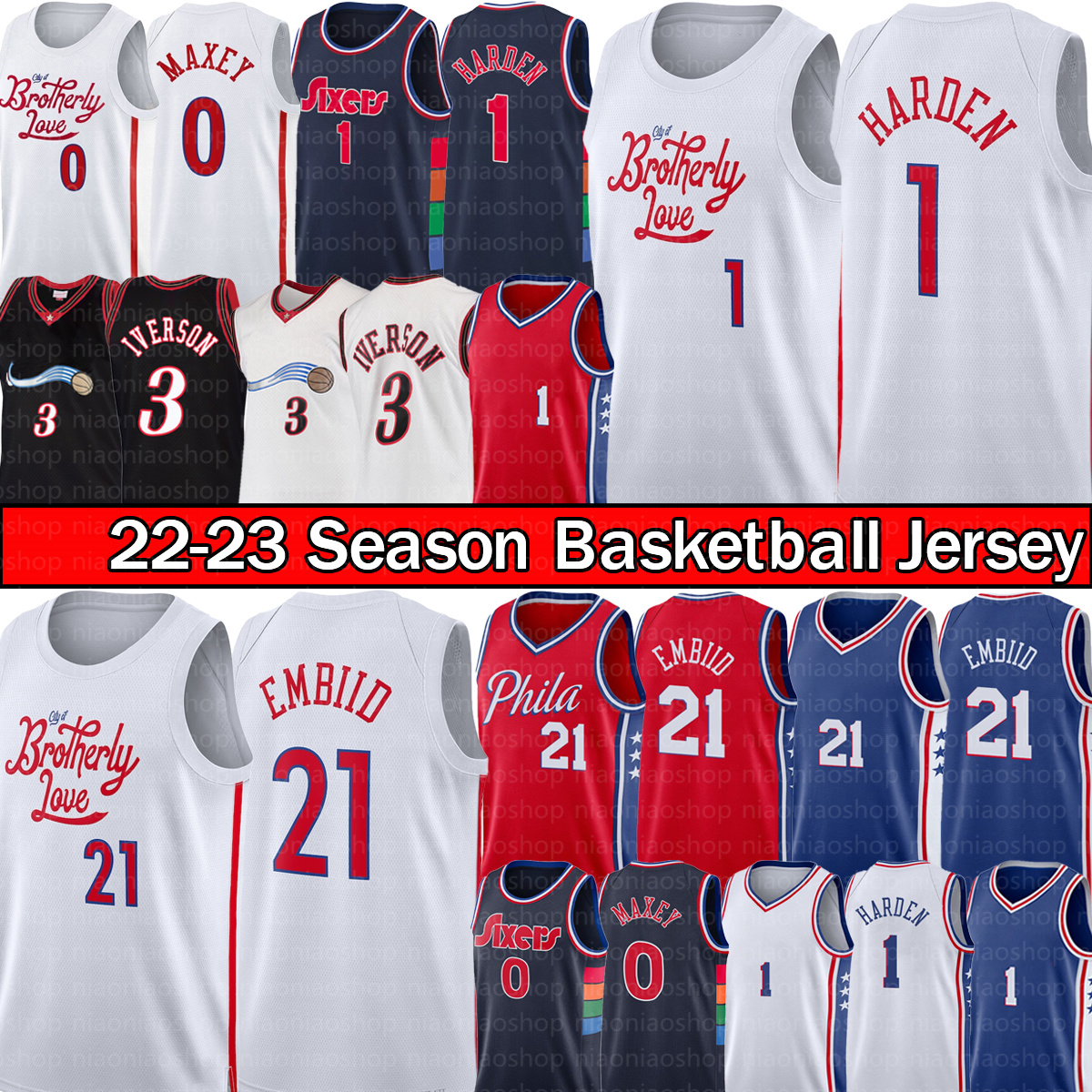 

Vintage James 1 Harden Joel 21 Embiid Basketball Jersey Tyrese 0 Maxey Philadelphias 76er Sixer Retro Allen 3 Iverson Jerseys Men 2022/23 Swingman Edition Shirt Vest, With logo jersey