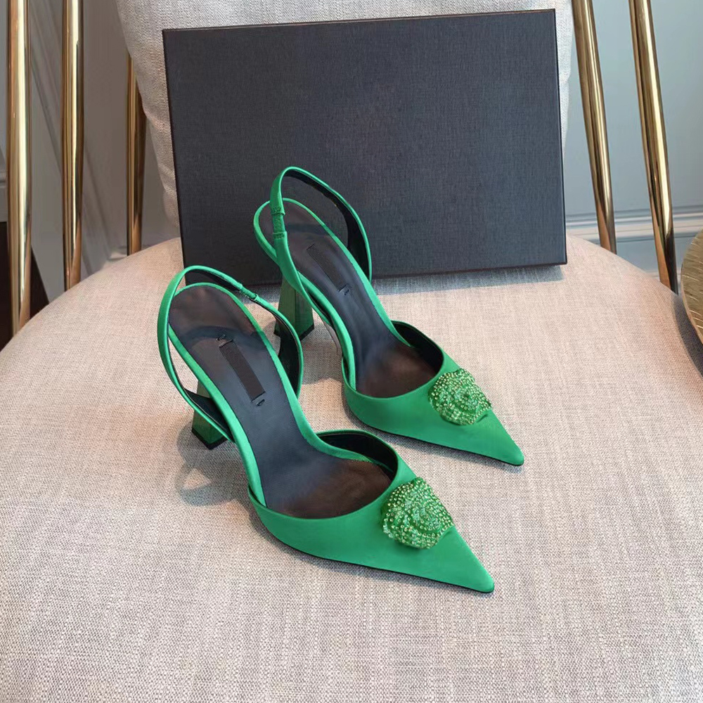 

hight heel Dress Shoes rhinestone Embellished buckle Satin stiletto sandanls women's Pointed toes slingbacks Luxury Designers shoes Evening wedding heeled, Gifts are not sold separately