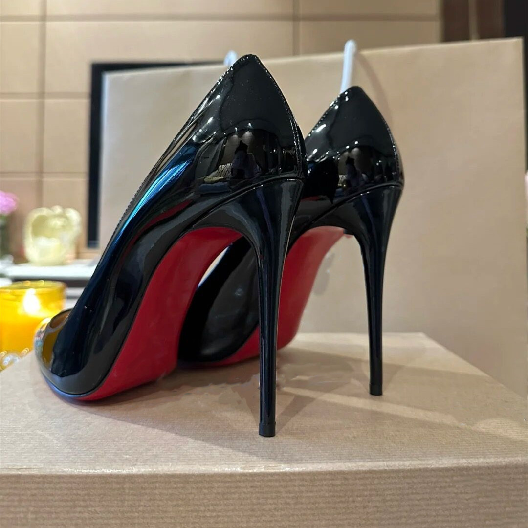 

Red High Heel Shoes Women Brand Pumps Nude Black Shiny Patent Leather Sexy Thin Heels 8cm 10cm 12cm Classics Kate Wedding Shoes with Box 34-44, Silver shiny