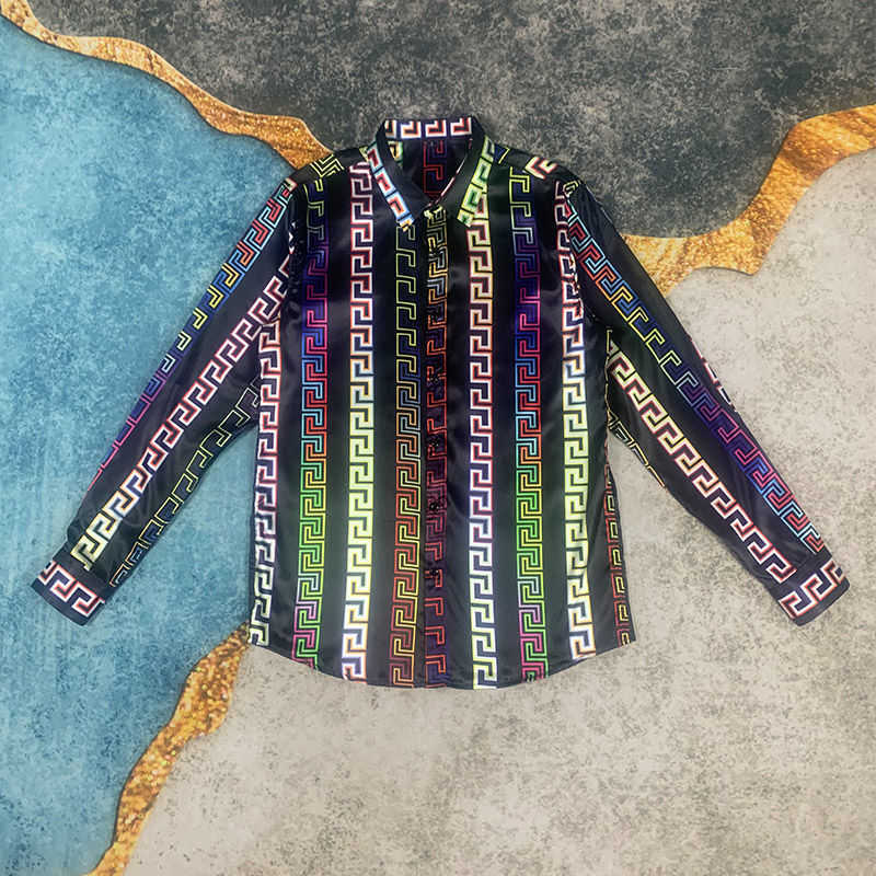 

Summer mens casual shirt Hawaiian Medusa printed long sleeved cardigan vers designer silk shirts men women fashion hip-hop jacket KWB9, Color2