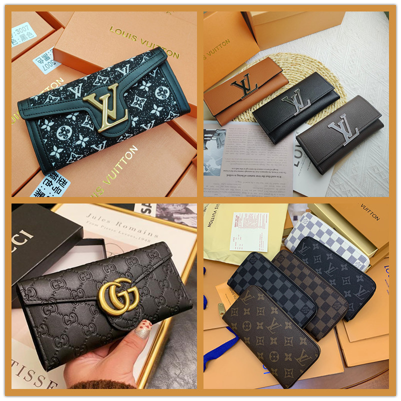 

2023 Fashion high quality genuine leather Louis Vuitton Long wallets single zipper wallets Men Women ladies gucci clutch purse card guccy With box louise viuton gift
