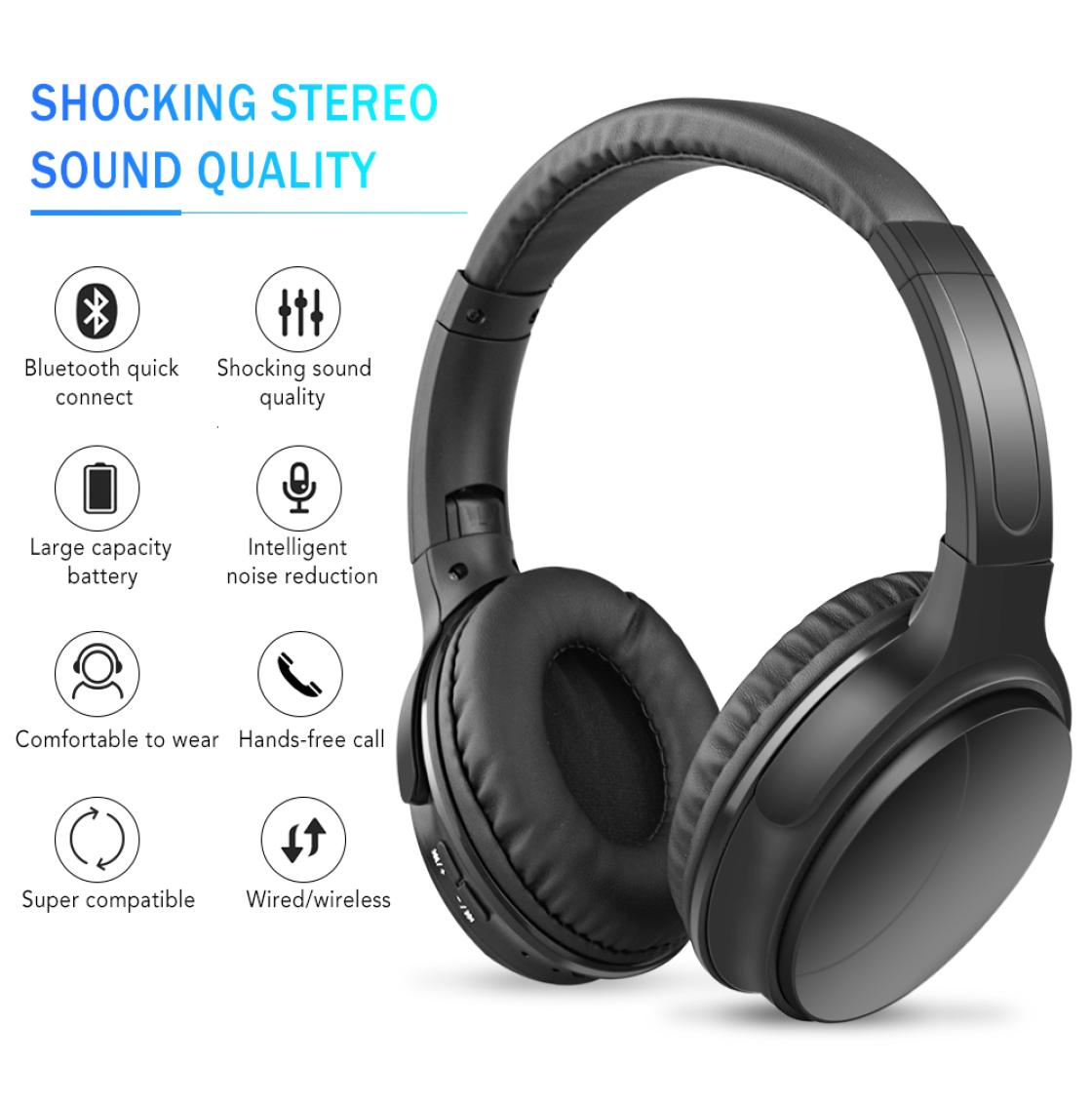 

Noise Cancelling Headphones Wireless Bluetooth Over the Ear Headphones with Mic Passive Noise Cancellation HiFi Stereo Headset T195192387, Black