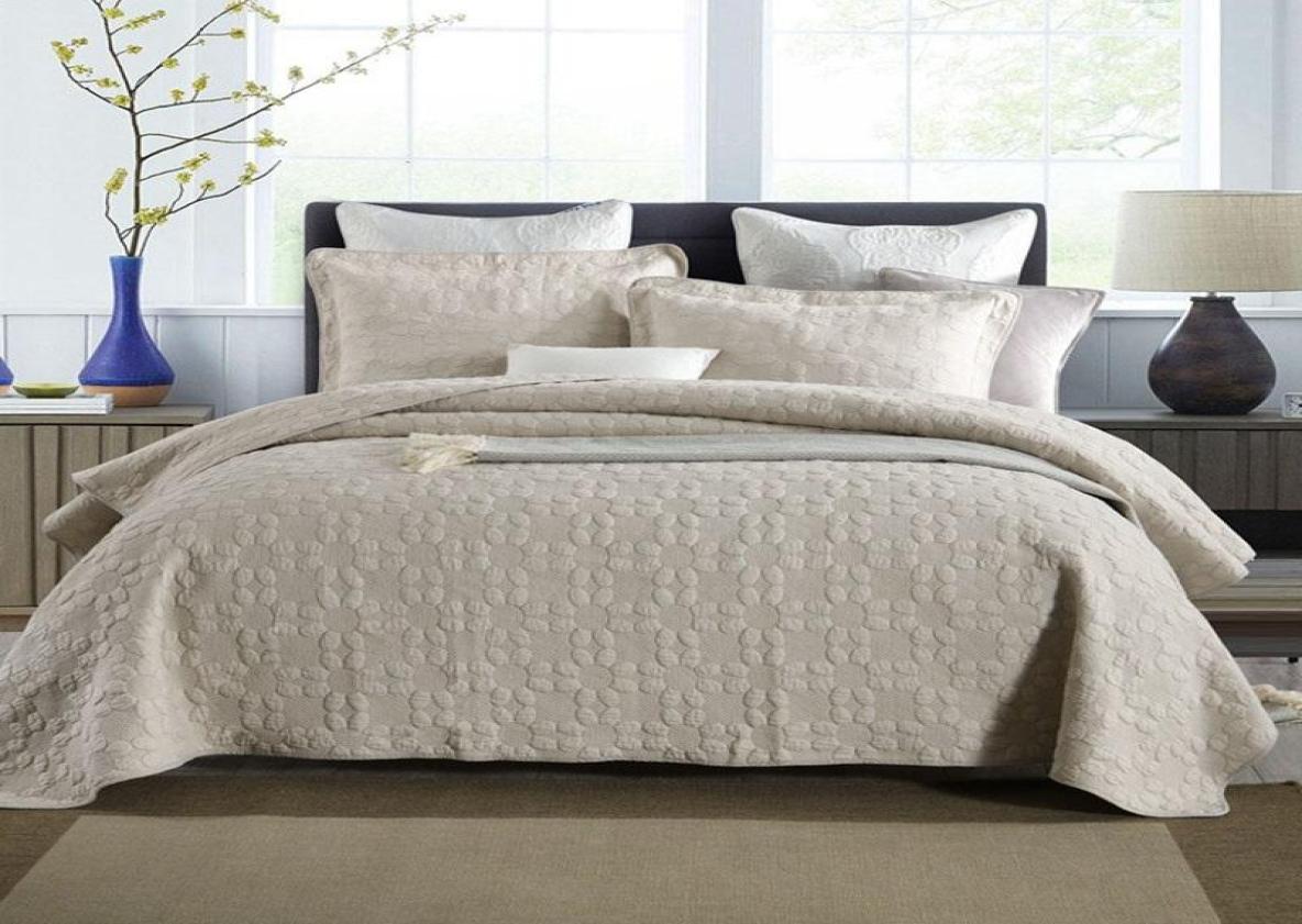 

Comforters Sets Solid Bedspread On The Bed Cotton Quilt Set 3PCS Simple Embroidered Coverlet Cover  Queen Size Quilted Blank8526627, Beige