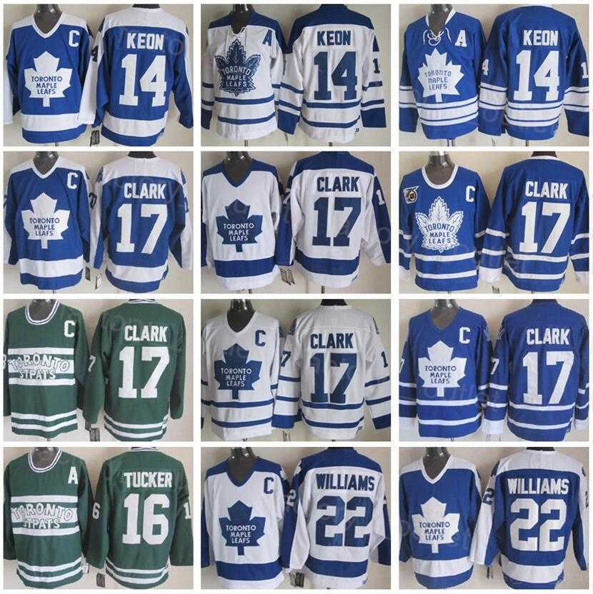 

Throwback Torontos Retro Maple Leafs Hockey 17 Wendel Clark Jersey 14 Dave Keon 16 Darcy Tucker 22 tiger Williams 75th Anniversary Vintage''Nhl''shirt, White