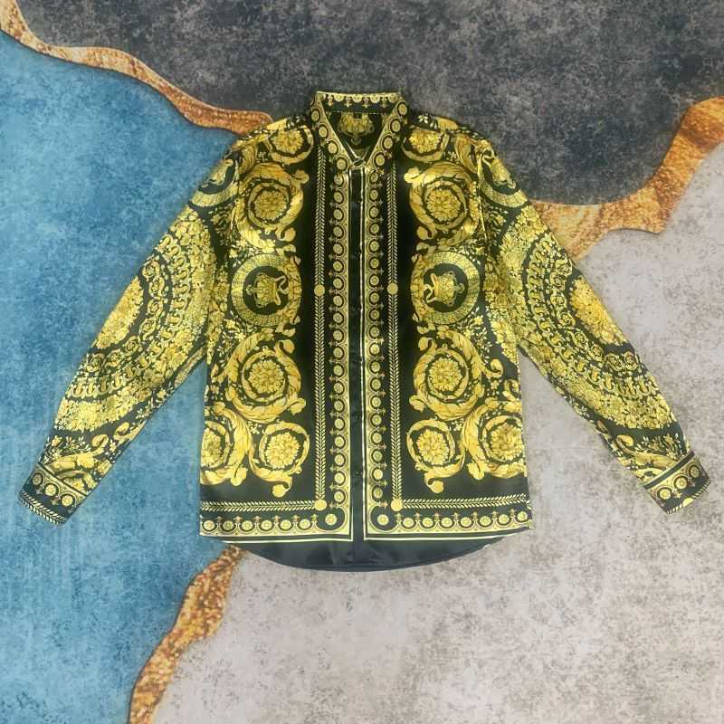 

Summer mens casual shirt Hawaiian Medusa printed long sleeved cardigan vers designer silk shirts men women fashion hip-hop jacket 1X1X, Color1
