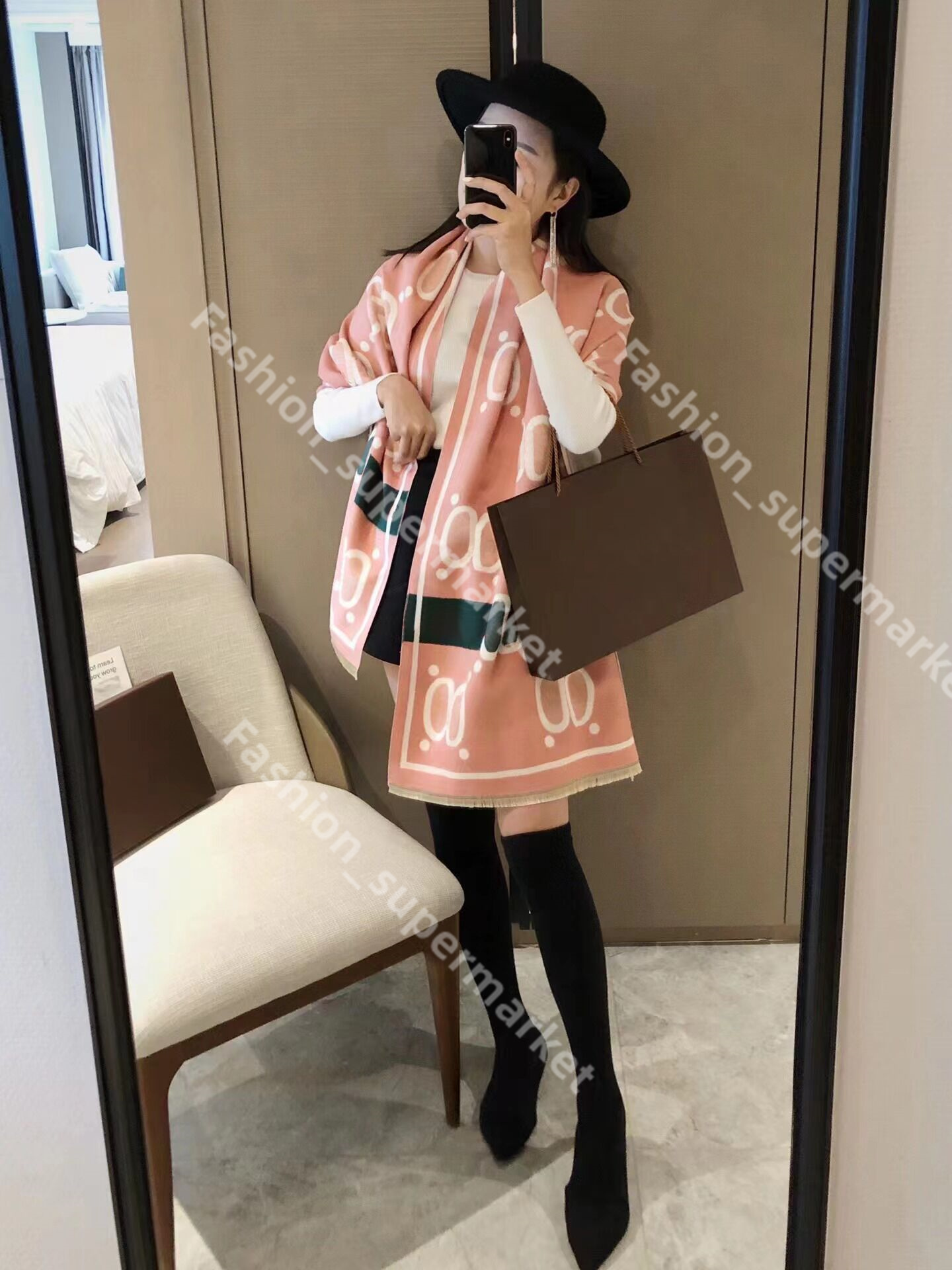 

2023 Winter Scarf Women Cashmere Lady Stoles Design Print Female Warm Shawls and Wraps Thick Reversible Scarves Blanket A1