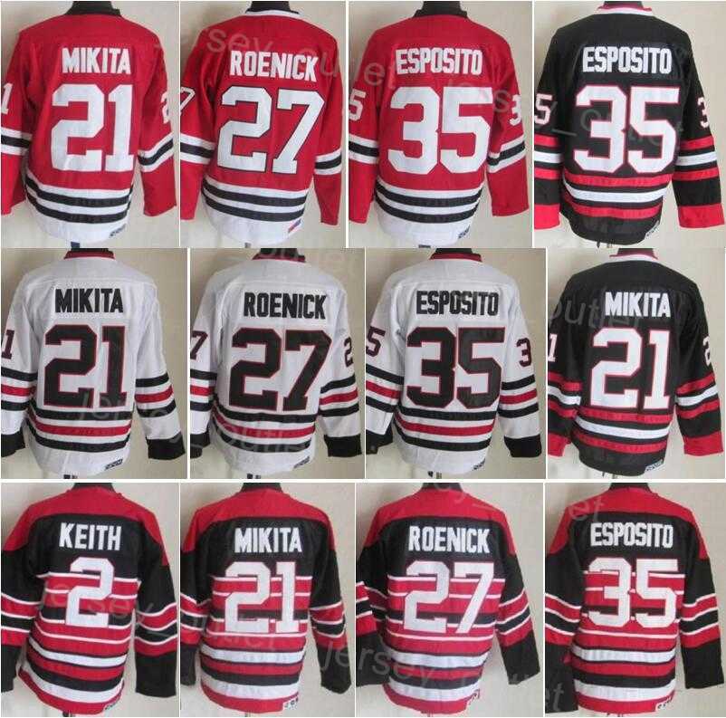 

Men Retro Hockey 35 Tony Esposito Jersey Vintage Classic 27 Jeremy Roenick 21 Stan Mikita 2 Duncan Keith Embroidery And Sewing Team Black''Nhl''shirt, Red