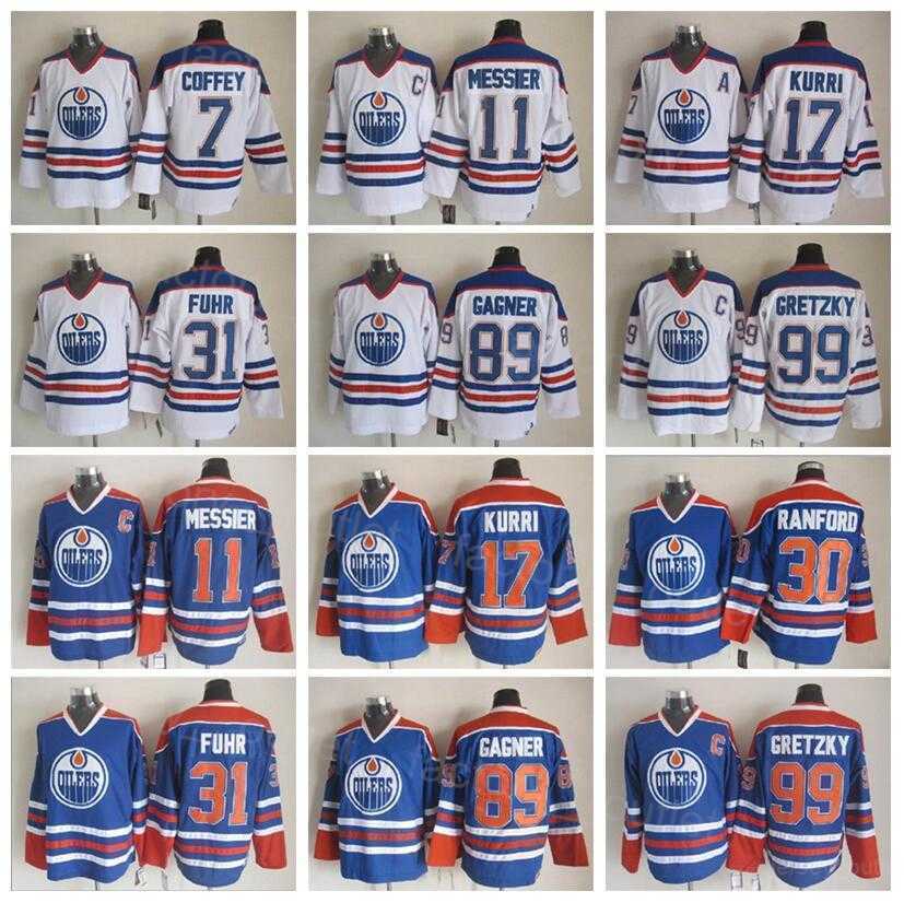 

Throwback Edmonton Retro Oilers Hockey''nHl''30 Bill Ranford Jerseys 7 Paul Coffey 89 Sam Gagner 17 Jari Kurri 99 Wayne Gretzky 31 Grant Fuhr 11, Blue