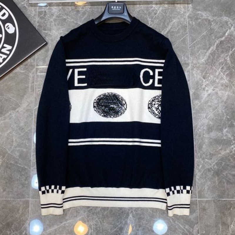 

Winter wool sweater mens knitwear shirt Medusa embroidery pullover sweaters Vers Designer hoodie fashion casual warm Jacquard sweatshirt, Black1