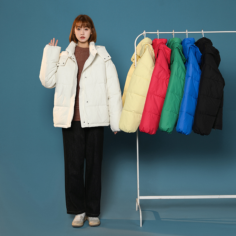 

Women's Down Parkas Make candy colors down cottonpadded jacket female students loose detachable mo han bread served short coat 221125, Black