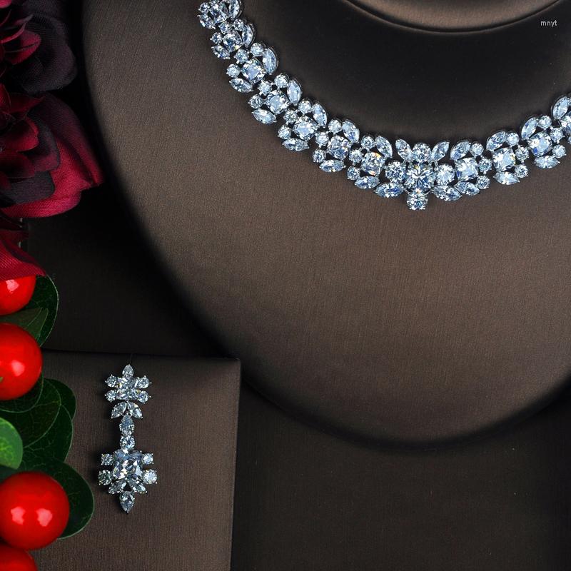 

Necklace Earrings Set Fashion Luxury Elegant Full CZ Stone Bridal For Women 2 PCS Wedding Jewelry Dress Accessories N-380, Picture shown