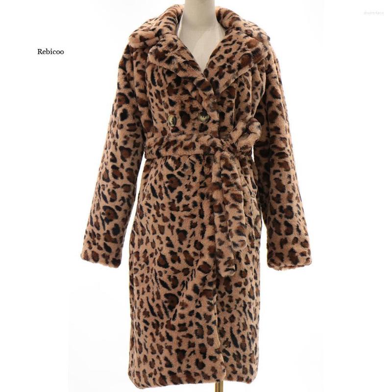 

Women' Fur Women Artificial Mink Coat Mid-Length Leopard Stitching Long Sleeve Warm European American Female Winter, White