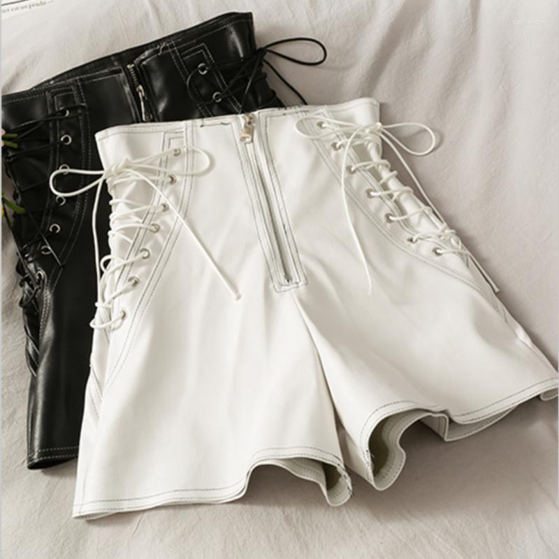

Women' Pants Women' & Capris Drawstring Waist Slimming PU Leather Shorts Women 2022 Autumn Slim Zipper High-waisted Open-stitch Boots, Black
