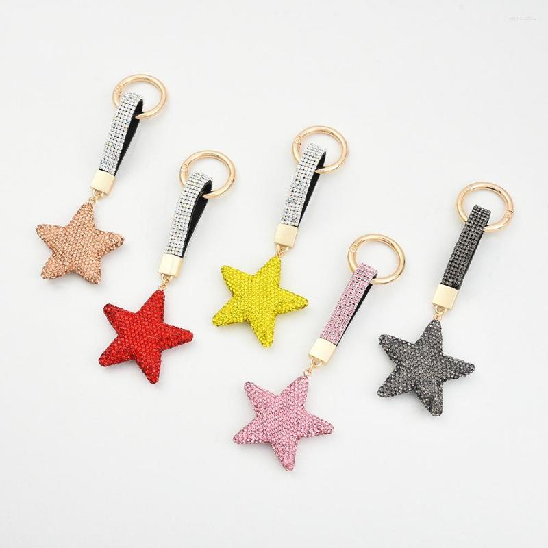 

Keychains Double-sided Five-Pointed Star Keychain Rhinestone Drilling Ball Key Chain Pendant Ladies Bag Car KeyRing Exquisite Gift