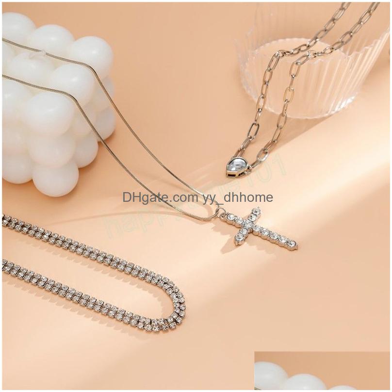 

Pendant Necklaces Classic Iced Out Rhinestone Cross Pendant Necklace For Women Girls Clavicle Tennis Chain Jesus Christmas Jewelry G Dhmac