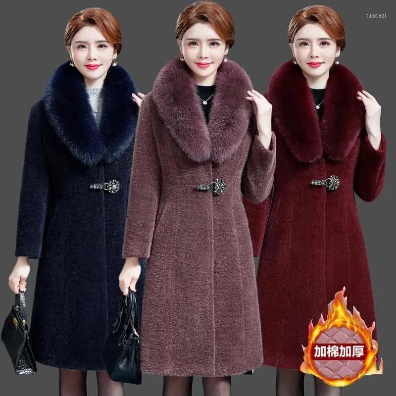 

Women's Fur Imitation Mink Jacket Women 2022 Autumn Winter Fashion Slim Faux Coat Female Plus Size Long Collar Thick Outerwear 5XL, Navy blue
