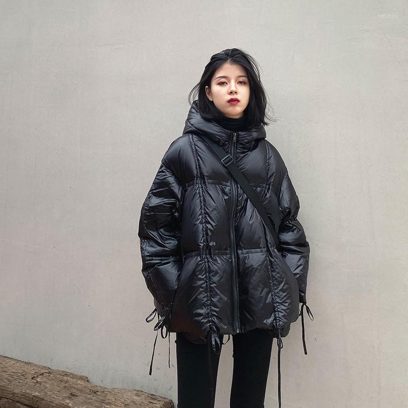 

Women's Down Women Black Jacket Hooded Drawstring Fashion Waterproof Duck Thickening Warm Feather Female Puffer Winter Outwear Tops