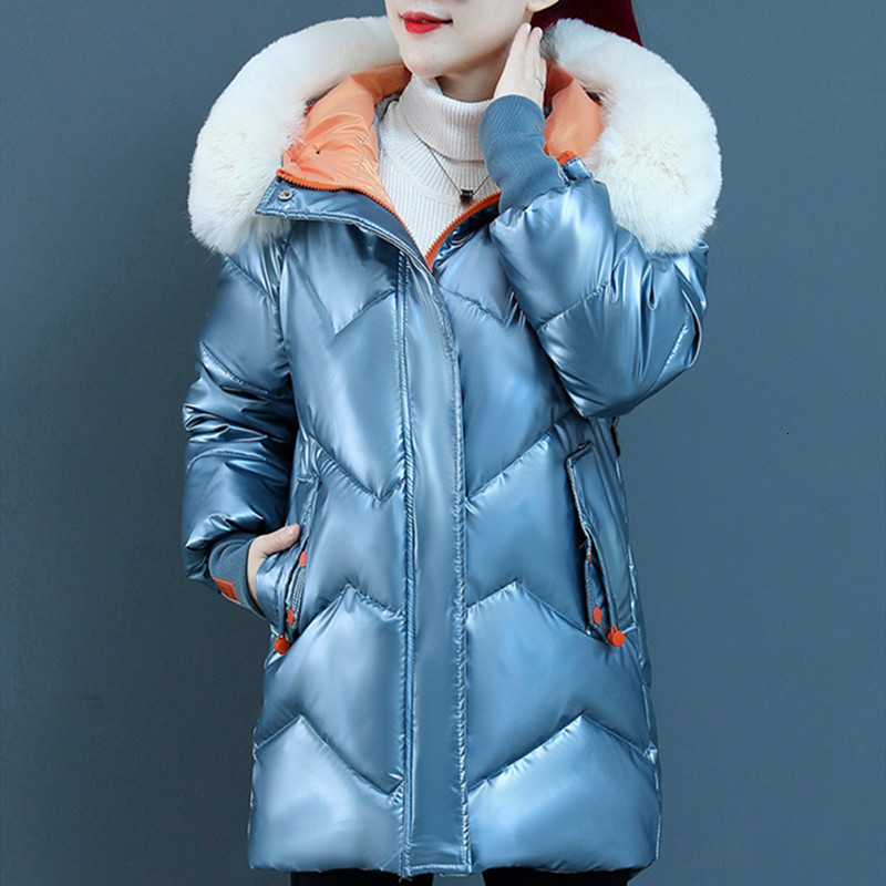 

Women's Down Winter Polyester Hooded Long Sleeve Cardigan Pockets Loose Solid Thick Fashion Casual Jacket 221125, Light blue