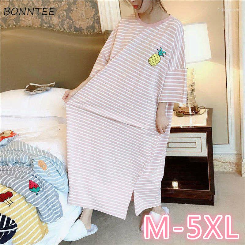 

Women's Sleepwear Nightgowns Women Mid-calf Striped Printed Plus Size 5XL Loose Korean Casual Lovely Girls Sleep-shirts Comfortable Fashion, 25