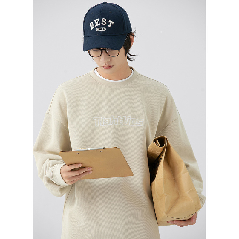 

Men's Jackets Streetwear Men Letter Embroidery Hem Split Fork Sweater Fashion Light Khaki Recreational Loose Sweatshirts Autumn and Winter 221128