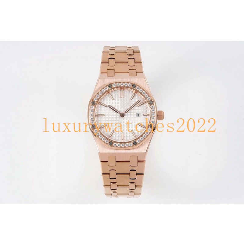 

Luxury womens Diamond Watch 37mm Ref.15550 quartz/mechanical movement Rose Gold case fashion lady Icing Watches sappire glass luminous Cubic Zirconia wristwatch, Watch a
