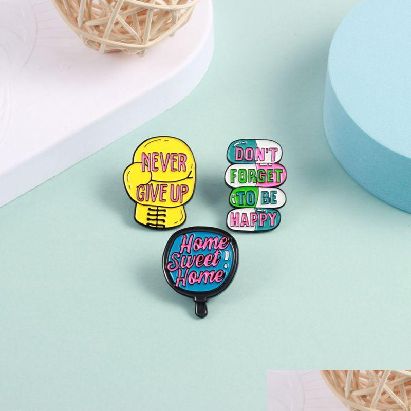 

Pins Brooches Womens Designer Brooches Pins Never Give Up English Inspirational Quotes Design Fashion Badge Bags Accessorie Dhgarden Dh3Cr