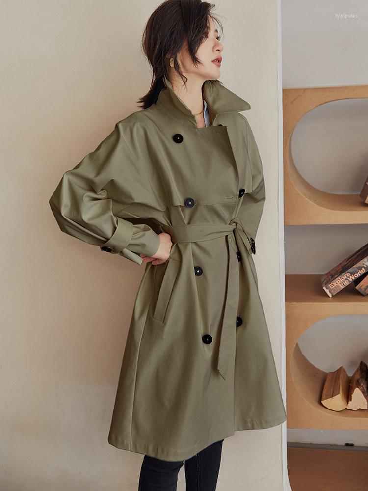 

Women' Trench Coats Temperament British Windbreaker Women' 2022 Autumn Beige Lace Up Medium Length Coat, Army green