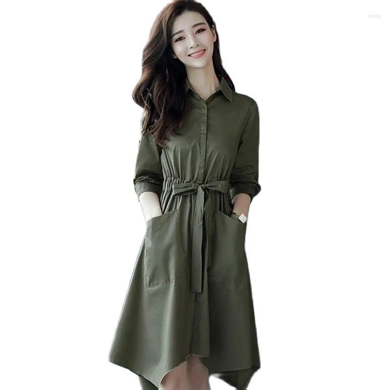 

Women' Trench Coats Ity Summer Windbreaker Women Mid-Length 2022 Female Dress Korean Was Thin Spring Autumn Slim Ruffled Jacket 808, Khaki