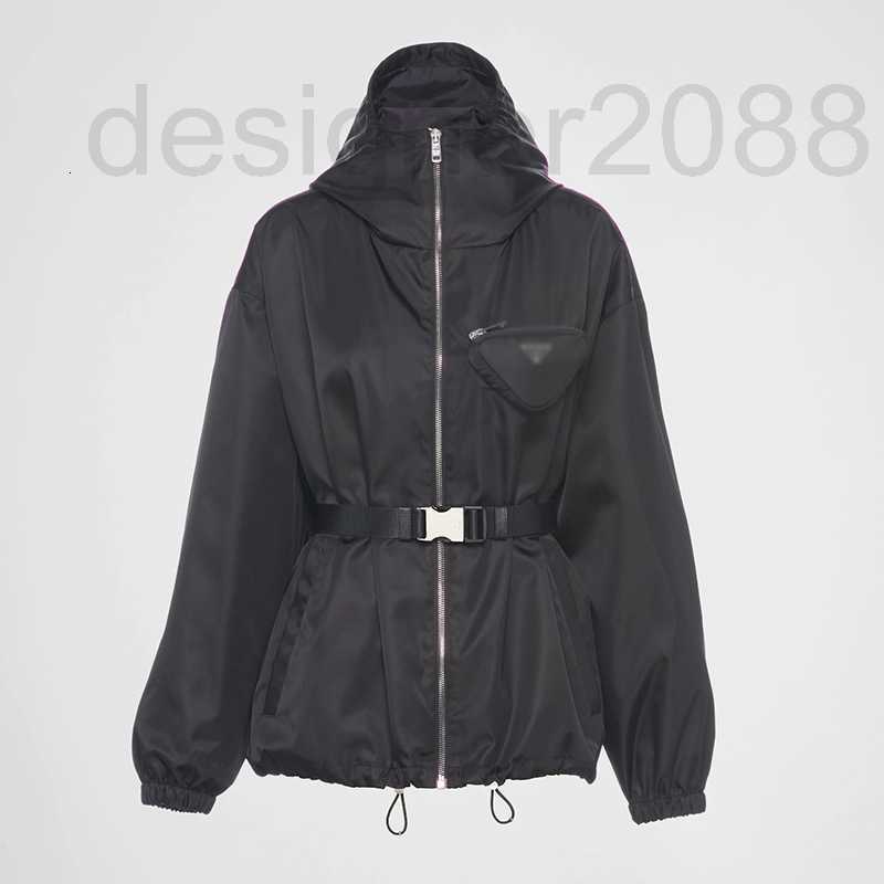 

Women' Jackets designer Nylon jacket detachable belt high quality women' autumn and winter triangle bag windbreaker, Black