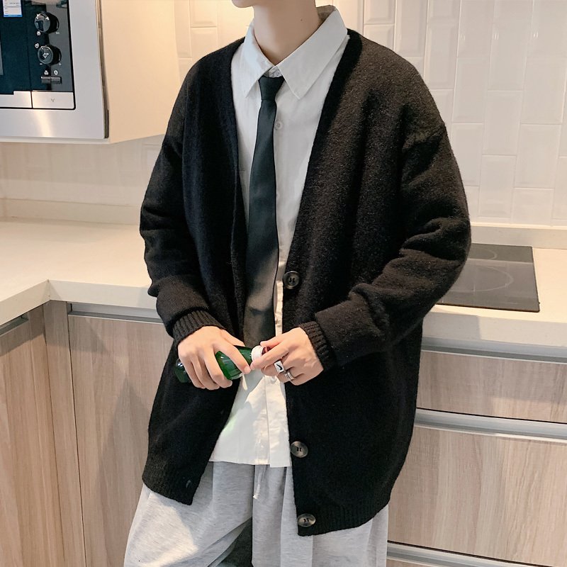 

Men's Sweaters 5 Colors Fashion Vneck Sweater Cardigan Men Solid Knitted Long Sleeve Casual Sweatercoat Couple Allmatch Sportswear Jacket 221128, Black