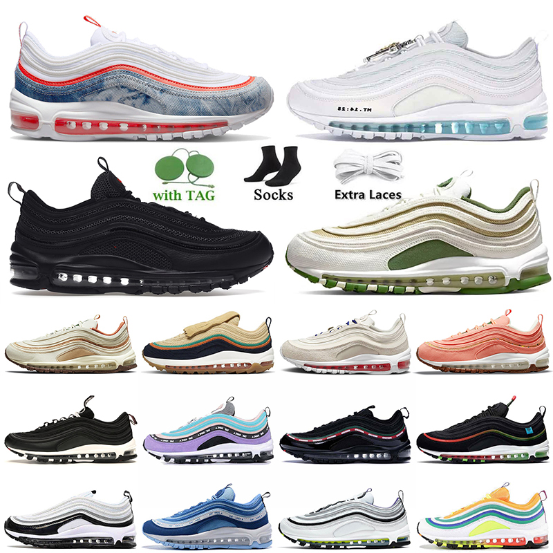 

2022 Cushion Mens Women 97s Running Shoes Satan Airmaxs 97 Mschf Jesus Washed Denim Sean Wotherspoon Sail Treeline Osbidian Worldwide Pack Sneakers Trainers Sports, A#2 blueberry 40-45