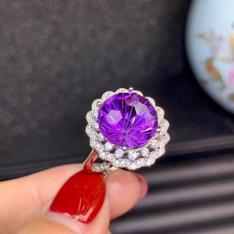 

Cluster Rings Amethyst Ring Natural Real 925 Sterling Silver Fine Jewelry 12 12mm