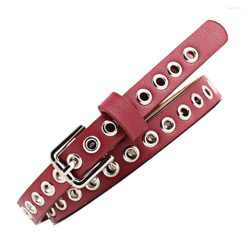

Belts 2022 Faux Leather Belt Women Summer Trendy Thin Decorative Korean Black Red Many Metal Hole Buckle Adult Vintage Harajuku, White