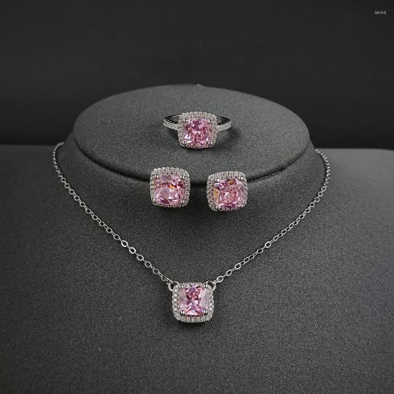 

Necklace Earrings Set 3pcs Pack Real Silver Color Bride Jewelry Engagement Wedding Bridal For Brides Oberlo Shopify UK USA Drop J1098-pink, Picture shown